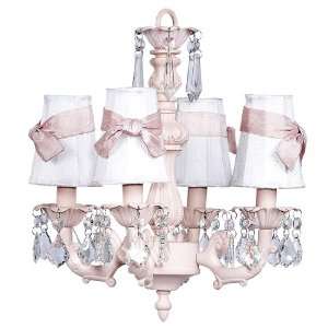   Fountain Chandelier in Pink with White Shades and Pink Sashes Baby