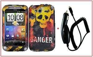 Danger Hard Cover Case + Car Charger For T Mobile HTC Wildfire S 