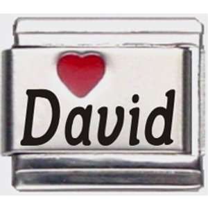  David Red Heart Laser Name Italian Charm Link Jewelry