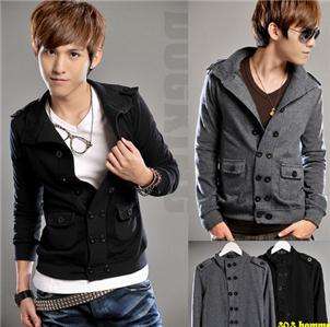 Mens Stand Collar Double Breasted Slim Fit Coat Jacket  
