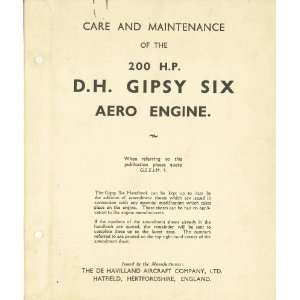  De Havilland SIX 200 Hp Aircraft Engine Maintenance Manual De 