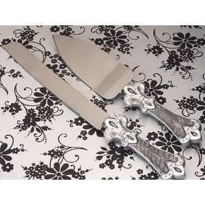  Platinum Fleur De Lis Collection Cake And Knife Set C1758 