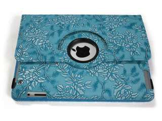 For ipad 2 360° Rotating Stand Smart leather case cover with Embossed 