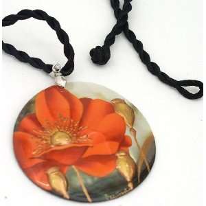  Mother of Pearl Russian Hand Painted Pendant (#0830 