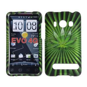 HTC Evo 4G 4 G Black with Green Marijuana Leaf Design Rubber Feel Snap 