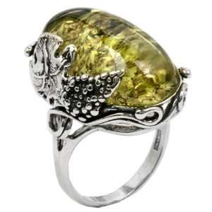  Green Amber and Sterling Silver Grapevine Ring Sizes 5,6,7 
