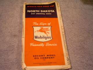 vintage mobilgas north dakota socony mobil oil folding road map  