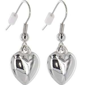  Silver Toned PUFFED HEART Dangle Earrings Jewelry