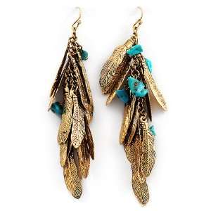   Turquoise Gemstone Feather Dangle Earrings Fashion Jewelry: Jewelry