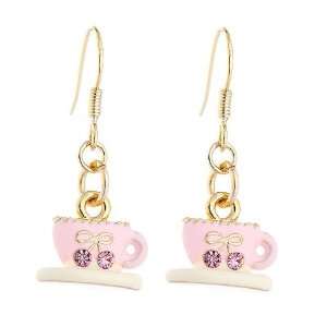 Perfect Gift   High Quality Glistering Pink Tea Cup Earrings with Pink 