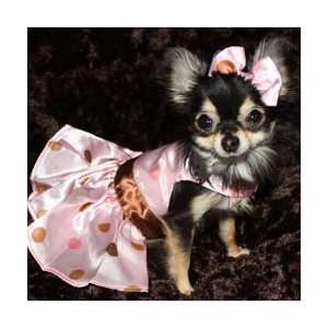 Pink/Brown Satin Polka Dot Dog Dress Size Small 