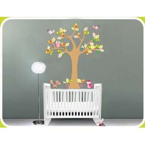  Kids Fun Tree Vinyl Wall Decal with Birds Owls and a Fox 