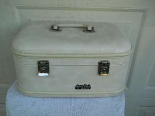 Vintage Cream Marble Hard Shell Luggage Traincase 14x9x8 Needs 