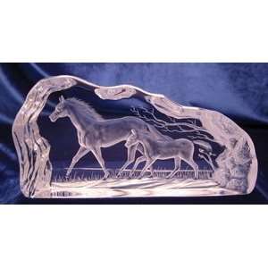  Intaglio Engraved Thoroughbred and Colt Sculpture