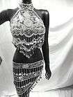 KAIMONO MISE NEW ARRIVAL BLACK / SILVER PEACOCK BELLY DANCE COSTUME