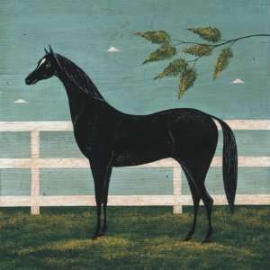  Warren Kimble   Black Horse, Size 32 x 32 Canvas Finish 
