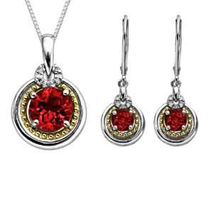  S&G Sterling Silver and 14k Gold Ruby Earrings and Pendant 