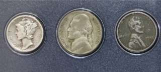1943 5 Coin U.S. Year Set Silver Walking Liberty, Mercury Dime, Steel 