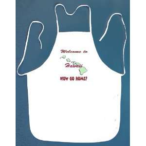 Welcome to Hawaii Now Go Home White Bib Apron 2 Pockets Kitchen BBQ 