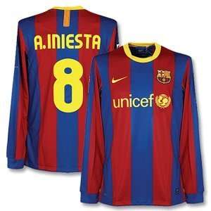  10 11 Barcelona Home L/S Jersey + A.Iniesta 8
