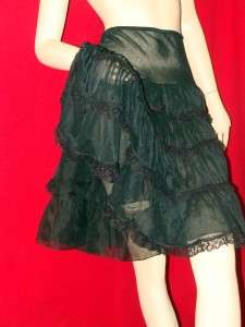 Vintage Half Slip Double chiffon Nylon Petticoat Black Ruffled S M 