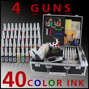 Tattoo Kit 4 Machine Guns Power Supply Needle 40 Ink  