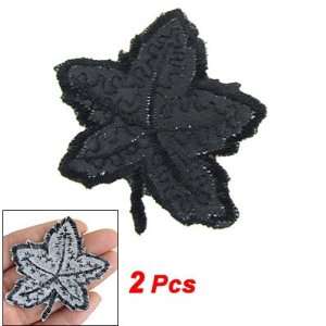  Amico Black Maple Leaf Shaped Fabric Iron On Patch Sticker 