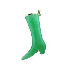  Green Jade Walkin Boots Pendant, 14k Gold Jewelry
