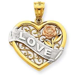  14k Gold Two tone and Rhodium Love Heart Pendant: Jewelry
