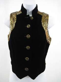 TAPP Black Velvet Leopard Print Vest Sz XS  