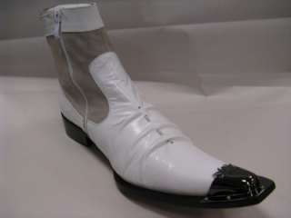 New In Box Mens Fiesso White,Pointed Toe,Metal Tip,Boots w/Zipper FI 