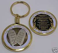 KEYCHAIN GOLD PLATED THE TEN COMMANDMENTS 1 5/8 COIN  
