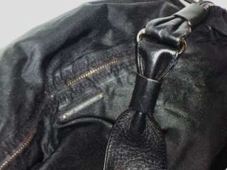 KATE SPADE Black Nylon And Leather Drawstring Slouchy Satchel Handbag 