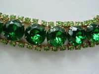 Vintage Kelly & Light Green Rhinestone Bracelet Wide Huge Stones 1950s 