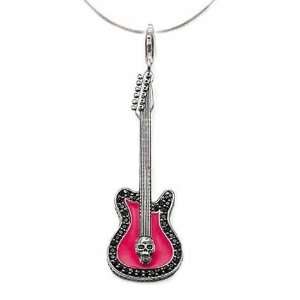  925 Sterling Silver Electric Guitar Skull Charm with Pink 