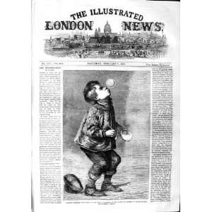  1863 LITTL BOY BLOWING BUBBLES HUNT ANTIQUE PRINT