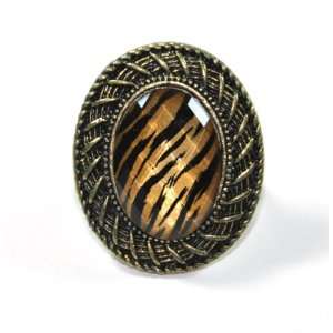 Chunky vintage leopard ellipse ring Retro jewelry bronze antique tone
