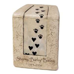   Paw Prints on Our Hearts with Custom Text  Small Pet Urn