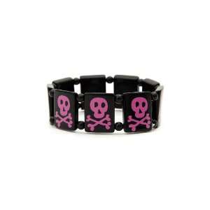  Pink Skull Rosary Stretch Bracelet: Jewelry
