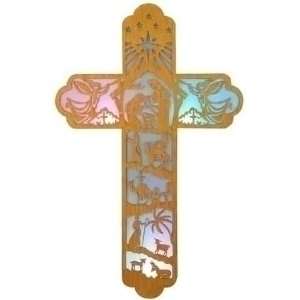   Christmas Wall Cross w/ Nativity Woodcut Design