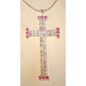    Cross Necklace With Pink & Clear Austrian Crystals Jewelry
