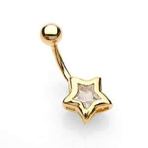 Belly Ring with Gold Plated Star Shaped Cubic Zirconia   14G   3/8 