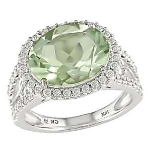    14K White Gold 1/2 ctw Diamond and Green Amethyst Ring: Jewelry