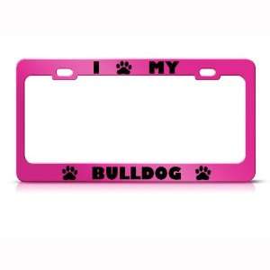 Bulldog Dog Pink Animal Metal license plate frame Tag Holder