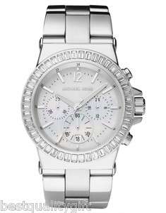 MICHAEL KORS SILVER TONE S/STEEL CHRONOGRAPH+CRYSTALS WATCH MK5411 NEW 