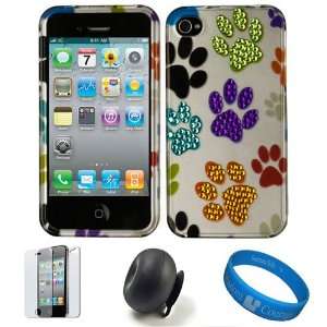  Dog Paw Crystal Hard Case Cover with Rhinestone Adornment 