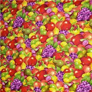 South Seas Imports Cotton Fabric Bright Packed Apples, Lemons, Fruit 