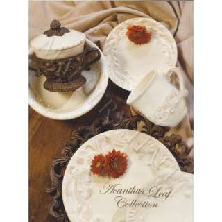 20 pc Ceramic Acanthus Leaf Cream Dinnerware Set  