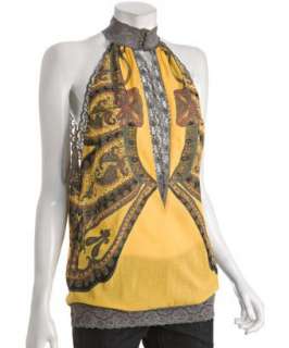 Free People yellow paisley voile lace trim blouse  BLUEFLY up to 70% 
