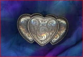 Western Jewelry Decor 3 Hearts Silver Rope Edge Buckle  